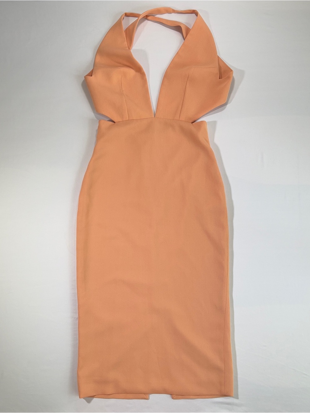 Solace London Peach Halter Plunge Midi Dress